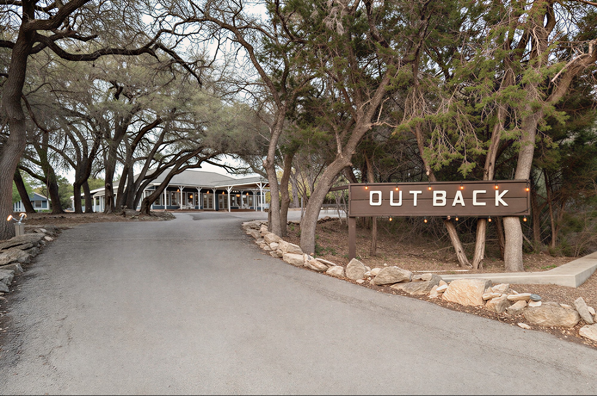 The Outback sign at the drive up to the hall